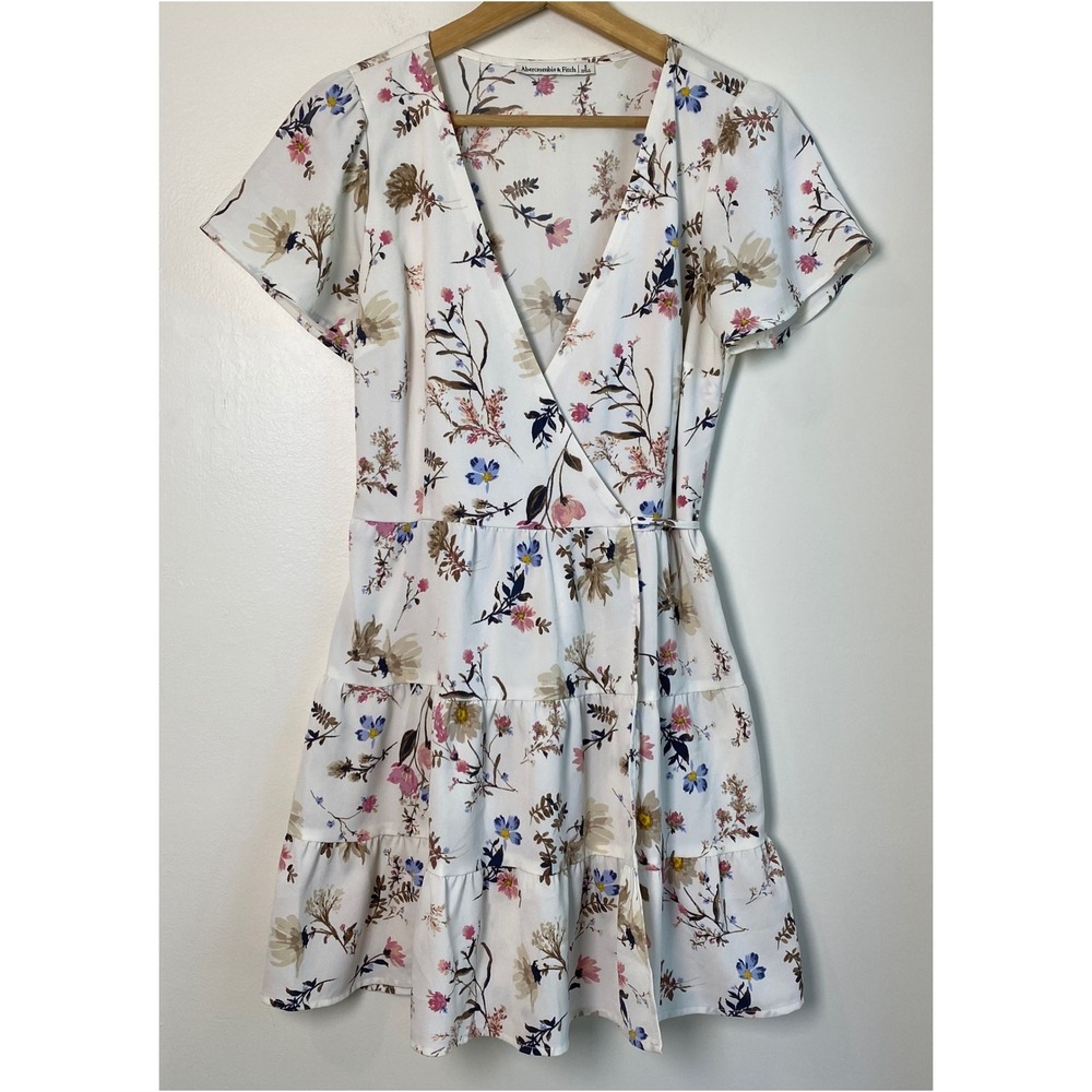 Abercrombie & Fitch Wrap Dress Womens S White Floral Ruffle Tiered Cottagecore